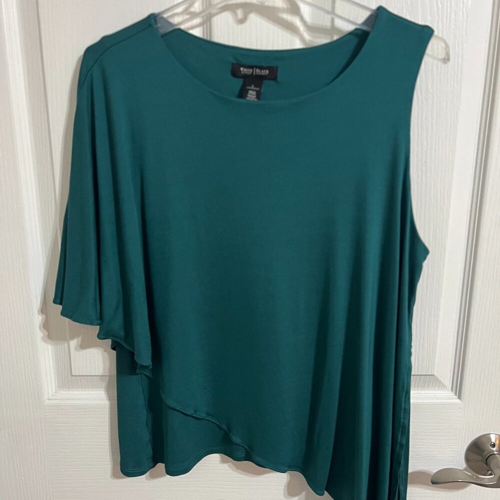 WHBM | Asymmetrical One-Shoulder Flowy Top | Emerald Green | Size L